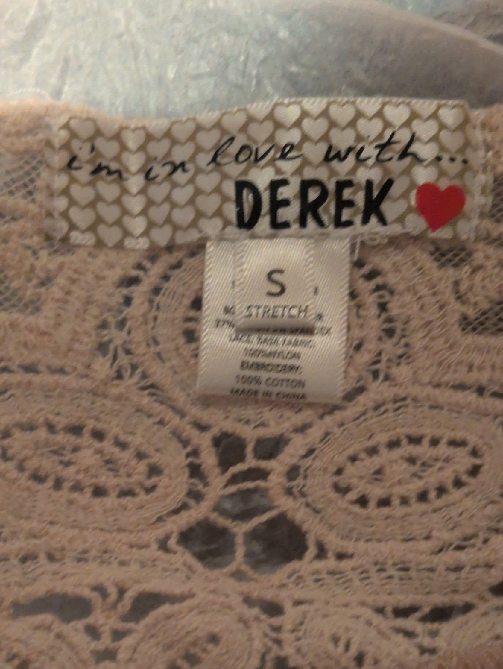 I'm in Love with Derek Heart Stretch Soft Vest with Crochet Lace Small NEW NWT - Picture 4 of 7